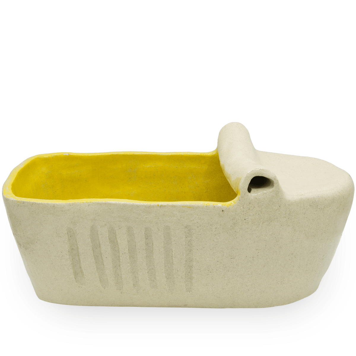 Handmade Maceta Lata Druki Blanco-Amarillo 2