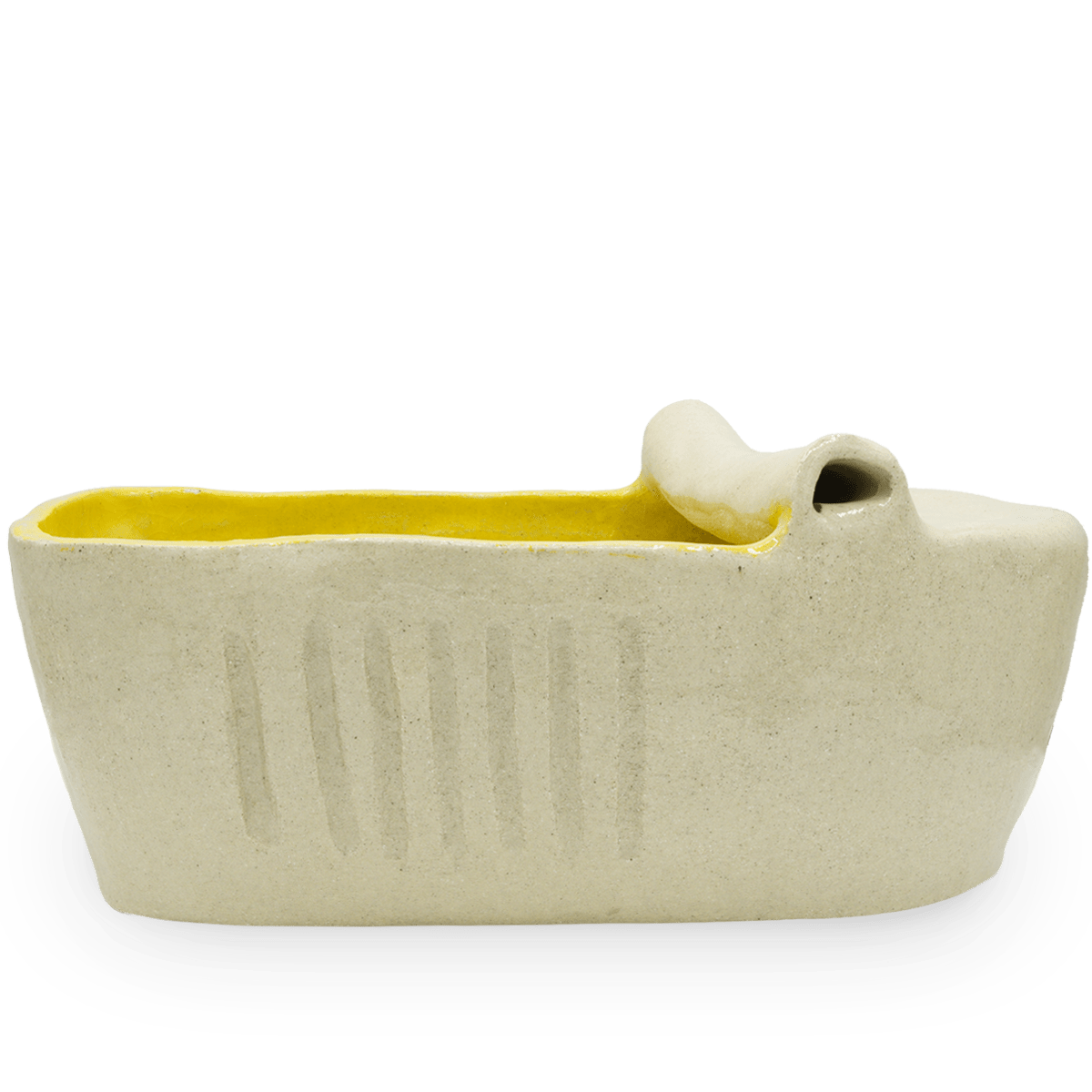 Handmade Maceta Lata Druki Blanco-Amarillo 1